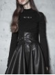 Metal Buckle Collar Front Chest Hollow-Out Long Sleeve Black Punk Tight T-Shirt