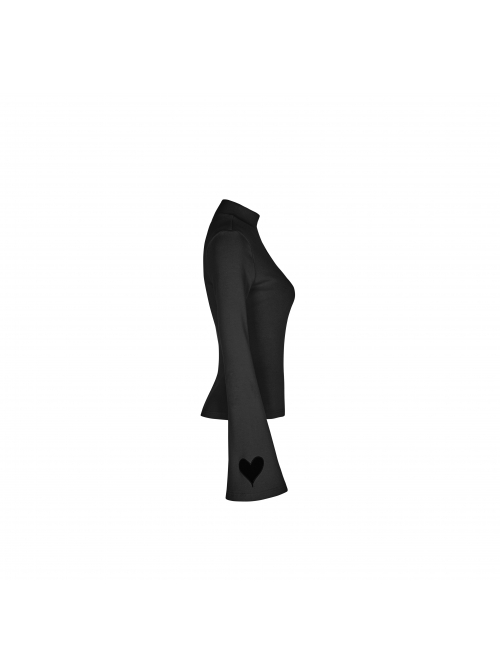 Metal Buckle Collar Front Chest Hollow-Out Long Sleeve Black Punk Tight T-Shirt