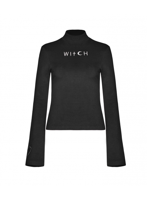 Metal Buckle Collar Front Chest Hollow-Out Long Sleeve Black Punk Tight T-Shirt