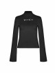 Metal Buckle Collar Front Chest Hollow-Out Long Sleeve Black Punk Tight T-Shirt