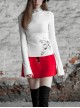 High Collar Long Sleeve Metal Ring Decoration Cuff Glial Print White Punk Tight Knitted T-Shirt