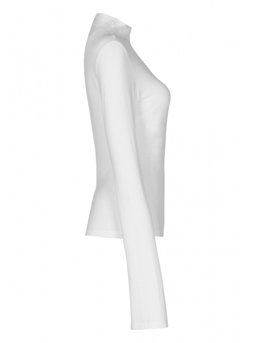 High Collar Long Sleeve Metal Ring Decoration Cuff Glial Print White Punk Tight Knitted T-Shirt