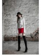 High Collar Long Sleeve Metal Ring Decoration Cuff Glial Print White Punk Tight Knitted T-Shirt