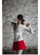 High Collar Long Sleeve Metal Ring Decoration Cuff Glial Print White Punk Tight Knitted T-Shirt