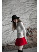 High Collar Long Sleeve Metal Ring Decoration Cuff Glial Print White Punk Tight Knitted T-Shirt