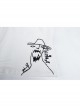 High Collar Long Sleeve Metal Ring Decoration Cuff Glial Print White Punk Tight Knitted T-Shirt