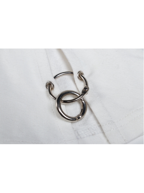 High Collar Long Sleeve Metal Ring Decoration Cuff Glial Print White Punk Tight Knitted T-Shirt