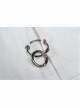 High Collar Long Sleeve Metal Ring Decoration Cuff Glial Print White Punk Tight Knitted T-Shirt