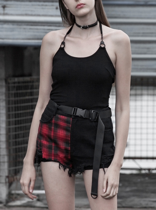 Black Punk Metal Chain Halter Knit Vest