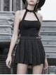 Metal Moon Pendant Black Punk Knit Halter Vest