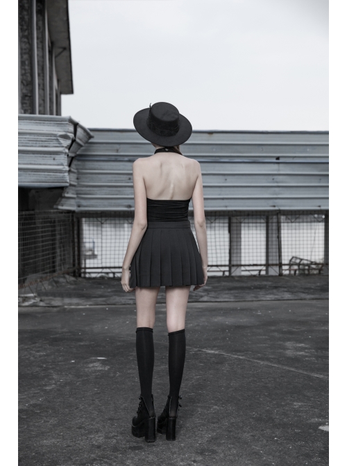 Metal Moon Pendant Black Punk Knit Halter Vest
