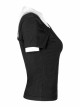 Slanted Shoulder Collar Curved Hollow-Out Metal Chain Decoration Short Sleeve Black Punk Tight Knit T-Shirt