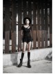Slanted Shoulder Collar Curved Hollow-Out Metal Chain Decoration Short Sleeve Black Punk Tight Knit T-Shirt