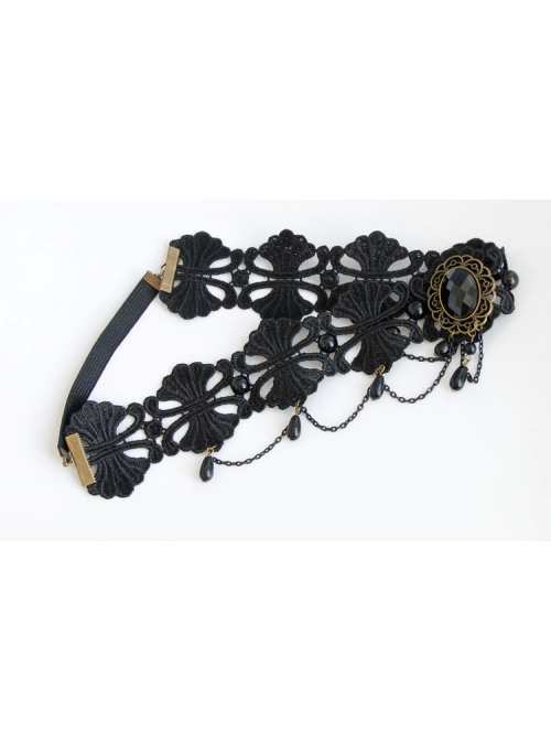 Personality Gothic Fashion Pearl Black Lace Hairband Elastic Cord Halloween Headband Accessories