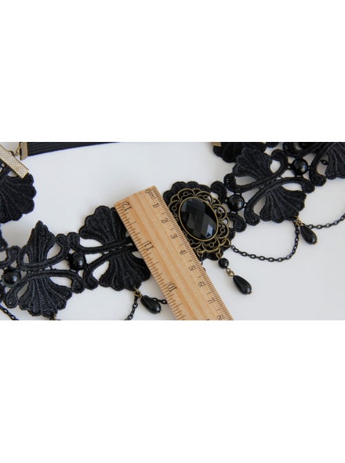 Personality Gothic Fashion Pearl Black Lace Hairband Elastic Cord Halloween Headband Accessories
