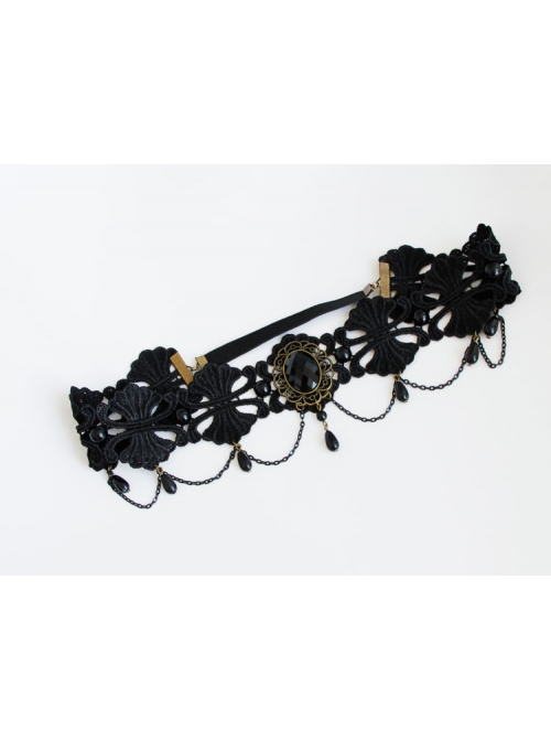 Personality Gothic Fashion Pearl Black Lace Hairband Elastic Cord Halloween Headband Accessories