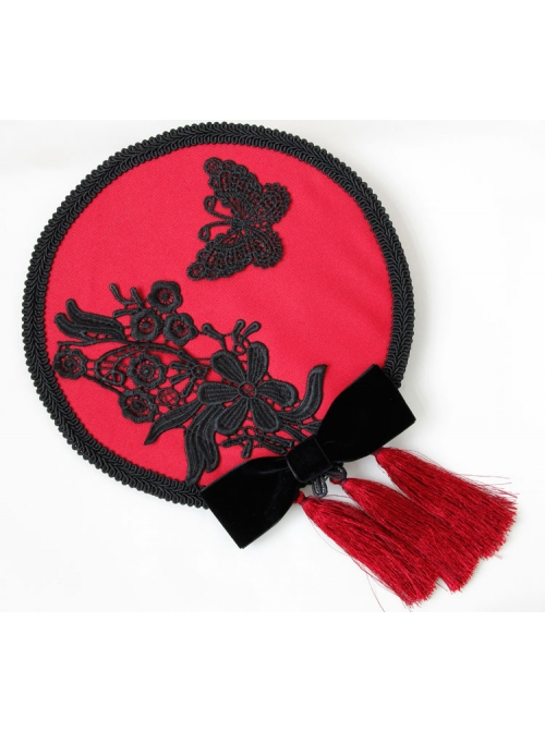 Individuality Retro Gothic Lace Butterfly Flannel Burgundy Tassel Bow Hat Hairpin