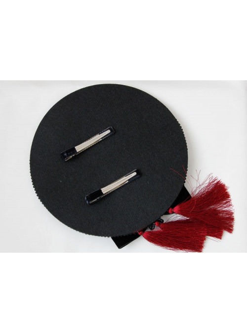 Individuality Retro Gothic Lace Butterfly Flannel Burgundy Tassel Bow Hat Hairpin