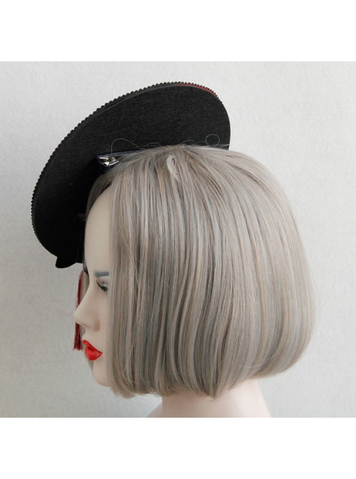 Individuality Retro Gothic Lace Butterfly Flannel Burgundy Tassel Bow Hat Hairpin