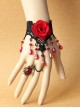 Gothic Red Rose Lace Crystal Bracelet Black Retro Finger Ring One Chain