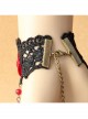 Gothic Red Rose Lace Crystal Bracelet Black Retro Finger Ring One Chain