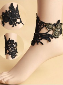 Gothic Style Retro Lace Flower Party Black Anklet