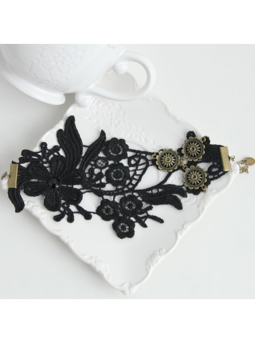 Gothic Style Retro Lace Flower Party Black Anklet