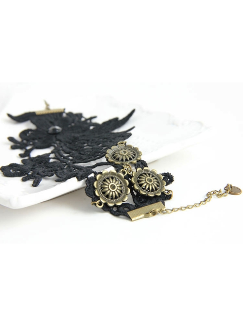 Gothic Style Retro Lace Flower Party Black Anklet