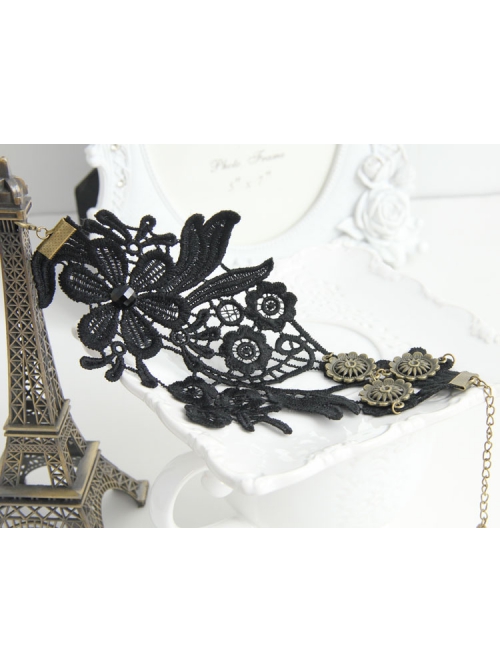 Gothic Style Retro Lace Flower Party Black Anklet