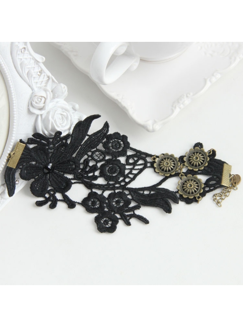 Gothic Style Retro Lace Flower Party Black Anklet