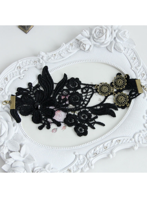 Gothic Style Retro Lace Flower Party Black Anklet