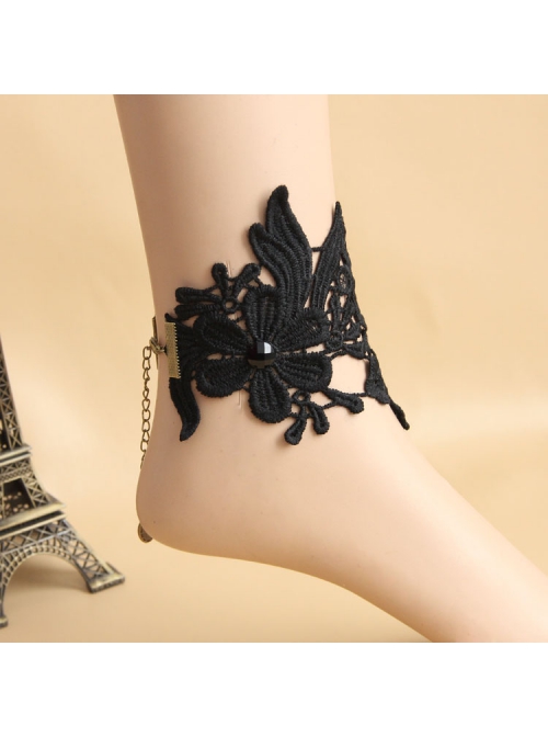 Gothic Style Retro Lace Flower Party Black Anklet