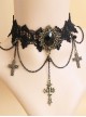 Black Retro Exaggerated Cross Collar Harajuku Style Lace Jewelry Choker