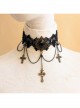 Black Retro Exaggerated Cross Collar Harajuku Style Lace Jewelry Choker