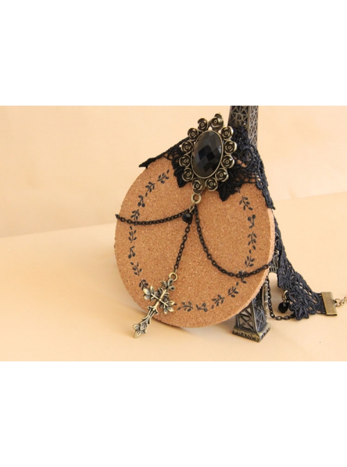 Black Retro Exaggerated Cross Collar Harajuku Style Lace Jewelry Choker