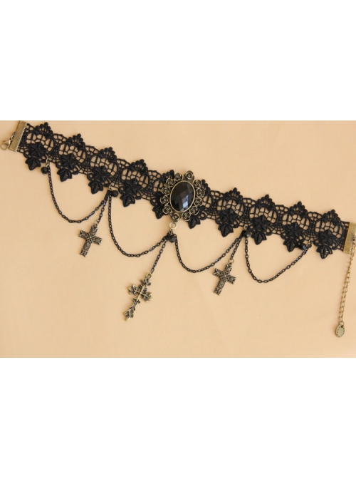 Black Retro Exaggerated Cross Collar Harajuku Style Lace Jewelry Choker