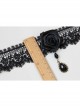 Retro Fashion Black Gothic Lace Rose Artificial Gem Pendant Necklace