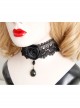 Retro Fashion Black Gothic Lace Rose Artificial Gem Pendant Necklace