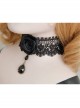 Retro Fashion Black Gothic Lace Rose Artificial Gem Pendant Necklace