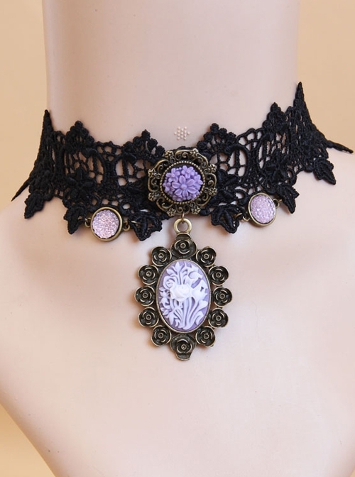 Gothic Style Retro Rose Flower Lace Pendant Female Short Necklace Fake Collar