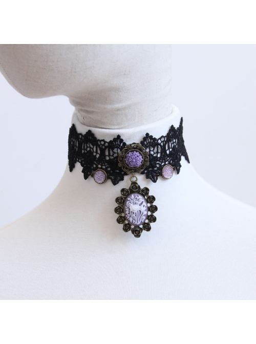 Gothic Style Retro Rose Flower Lace Pendant Female Short Necklace Fake Collar
