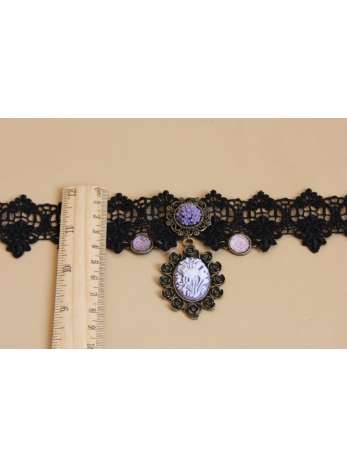 Gothic Style Retro Rose Flower Lace Pendant Female Short Necklace Fake Collar