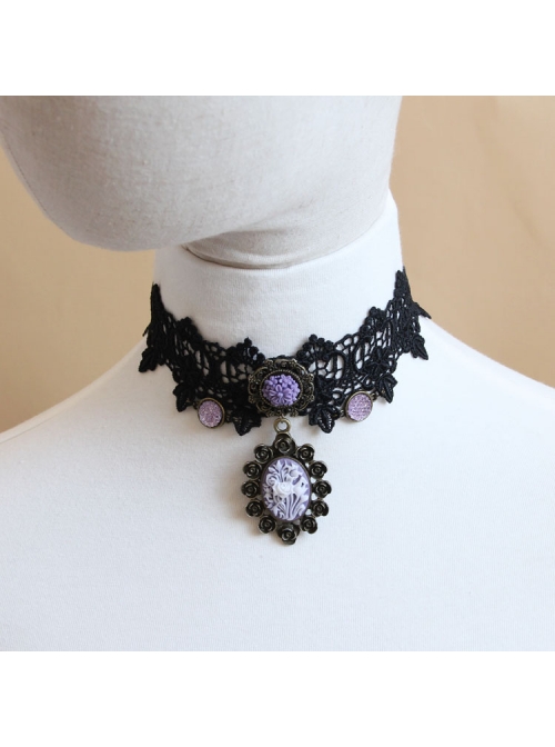 Gothic Style Retro Rose Flower Lace Pendant Female Short Necklace Fake Collar
