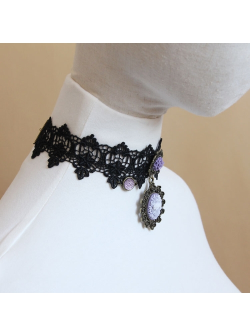 Gothic Style Retro Rose Flower Lace Pendant Female Short Necklace Fake Collar