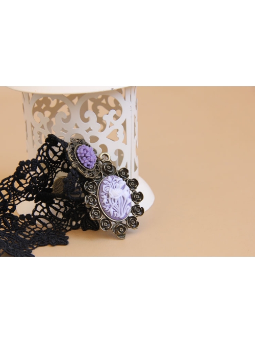 Gothic Style Retro Rose Flower Lace Pendant Female Short Necklace Fake Collar