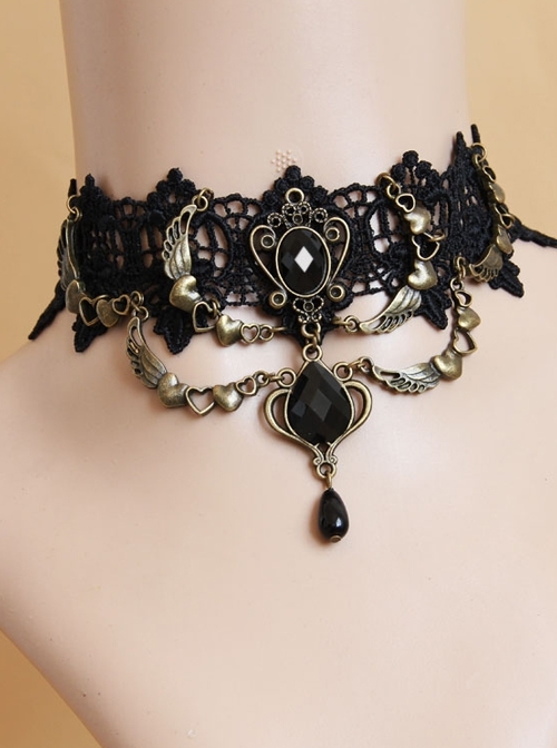 Gothic Punk Ball Heart-Shaped Lace Jewel Pendant Female Choker