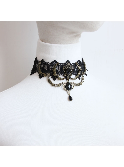 Gothic Punk Ball Heart-Shaped Lace Jewel Pendant Female Choker