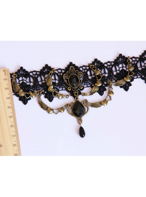 Gothic Punk Ball Heart-Shaped Lace Jewel Pendant Female Choker