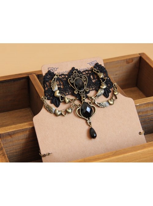 Gothic Punk Ball Heart-Shaped Lace Jewel Pendant Female Choker