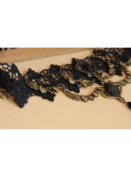 Gothic Punk Ball Heart-Shaped Lace Jewel Pendant Female Choker